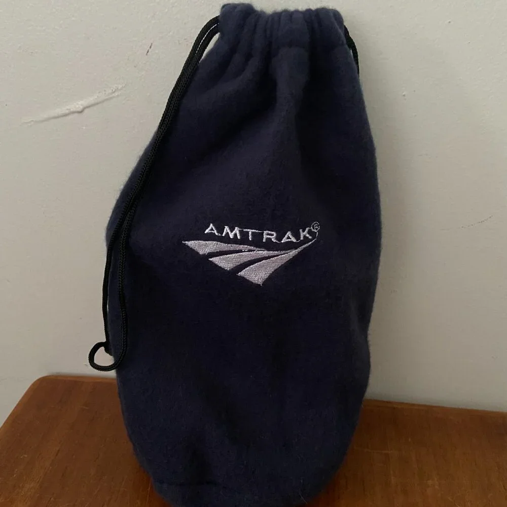 Vintage Amtrak Train Travel Bag Inflatable Neck Rest Ear Plugs Sleep Mask RARE